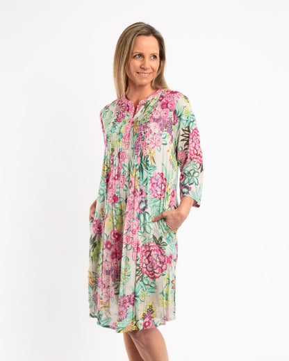 Lined Summer Dress in Pink and Pale Green Floral