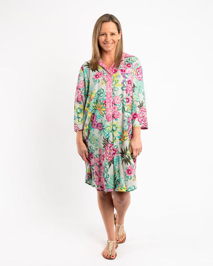 Collared Summer Dress in Pink and Pale Green Floral