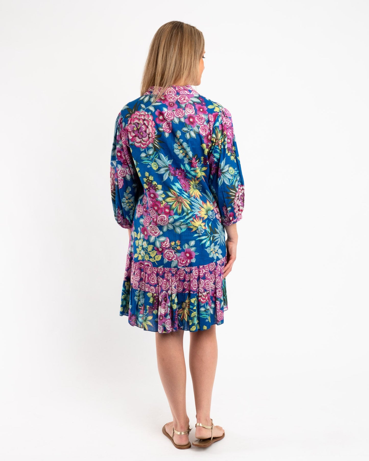 Embroidered Tunic Dress in Blue Floral