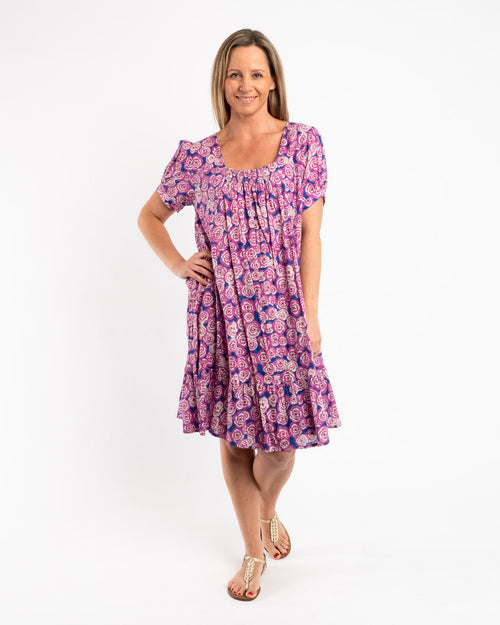 Cap Sleeve Summer Dress in Pink and Royal Blue