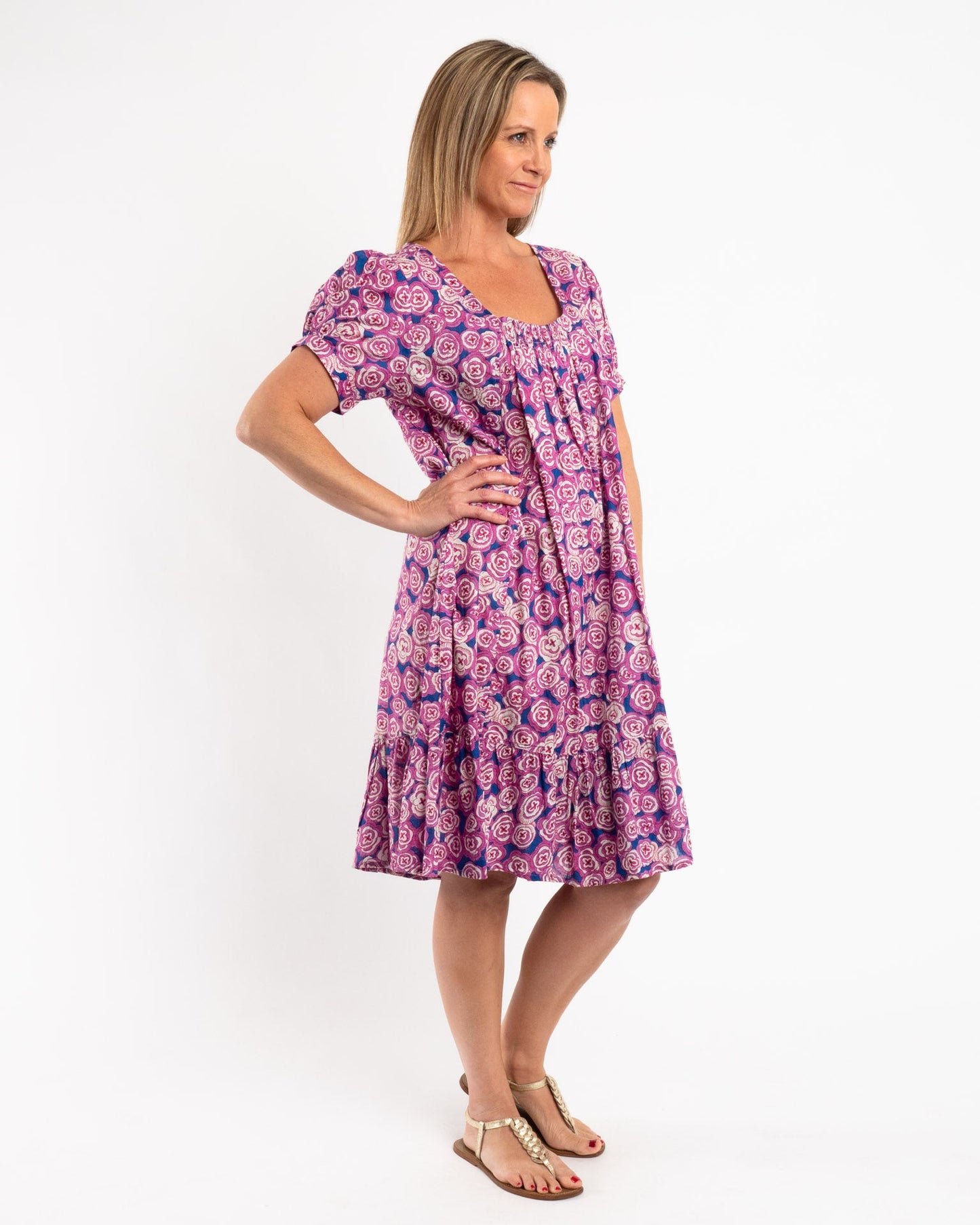 Cap Sleeve Summer Dress in Pink and Royal Blue