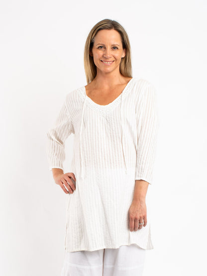 Beaded Kurta Style Top in White