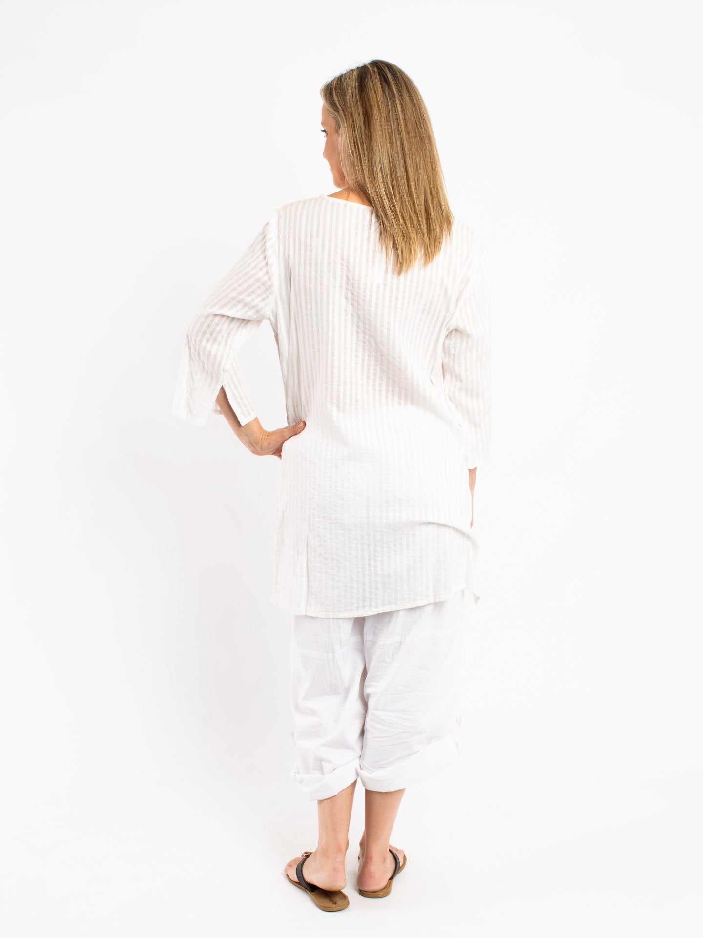 Beaded Kurta Style Top in White