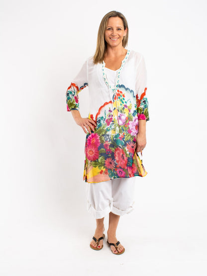Floral Long Top with Tie