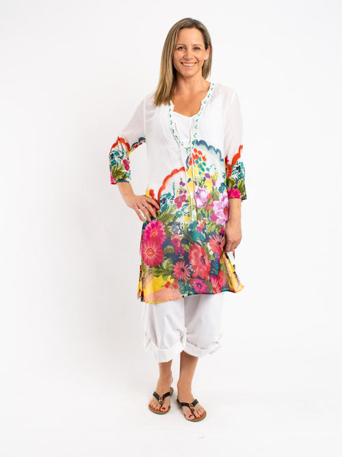 Floral Long Top with Tie
