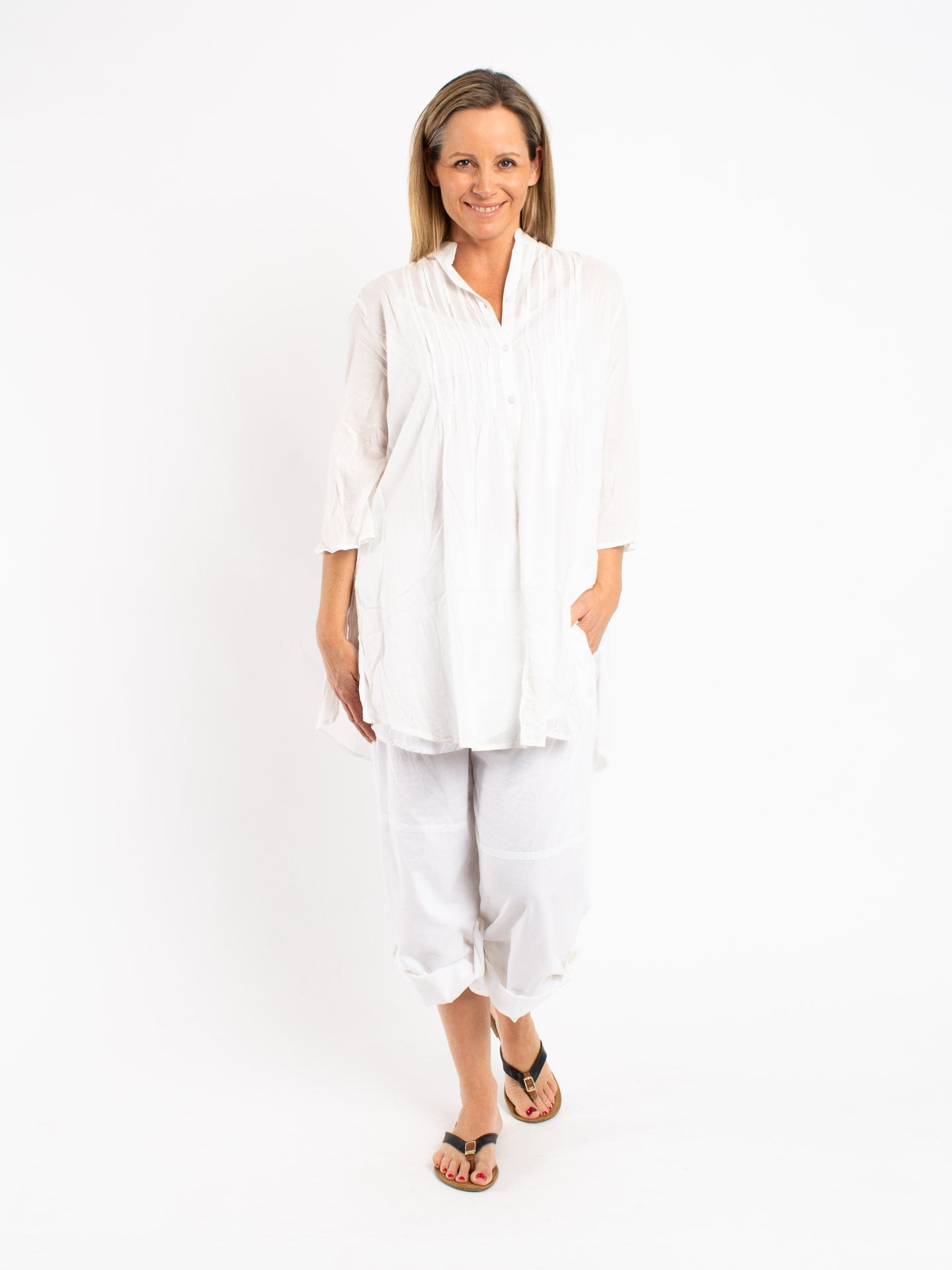 Long Pleated Shirt in Off-white