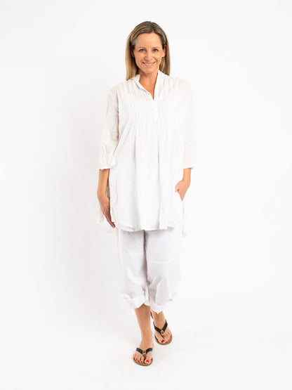 Long Pleated Shirt in Off-white