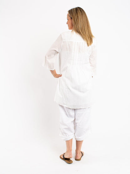 Long Pleated Shirt in Off-white