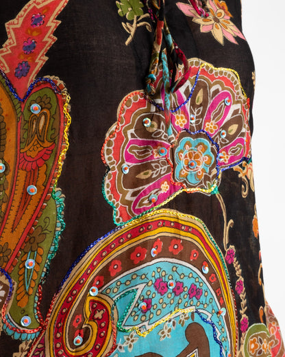 Collared Long Sleeve Top in Paisley Black Floral