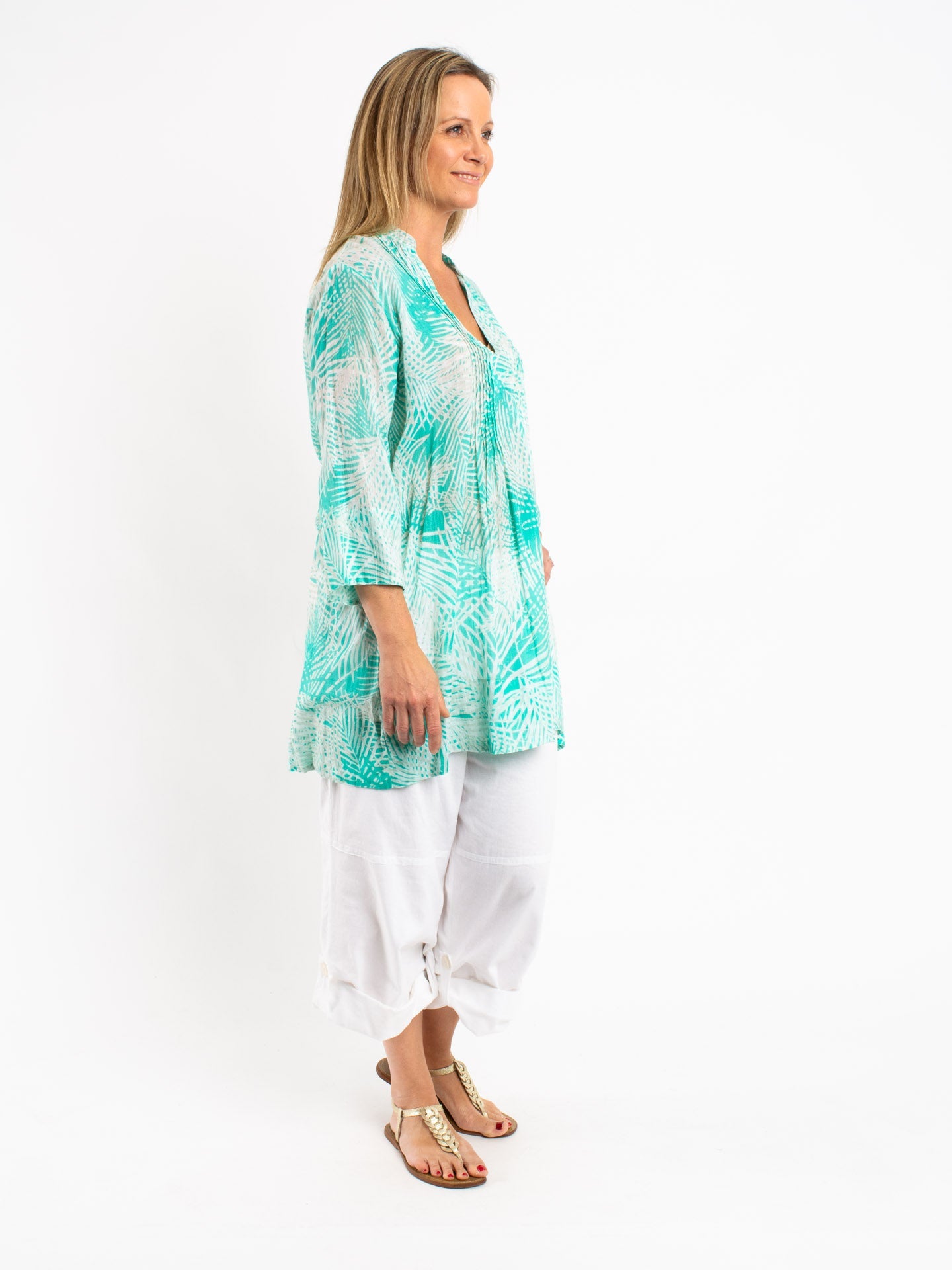 Pleated Long Top in Peppermint Leaf