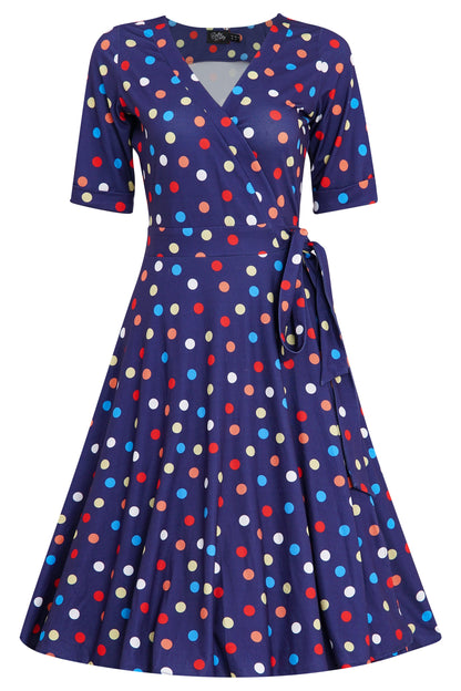 Matilda Colourful Polka Dot Knit Wrap Dress in Purple