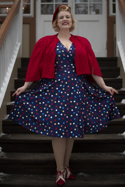 Matilda Colourful Polka Dot Knit Wrap Dress in Purple