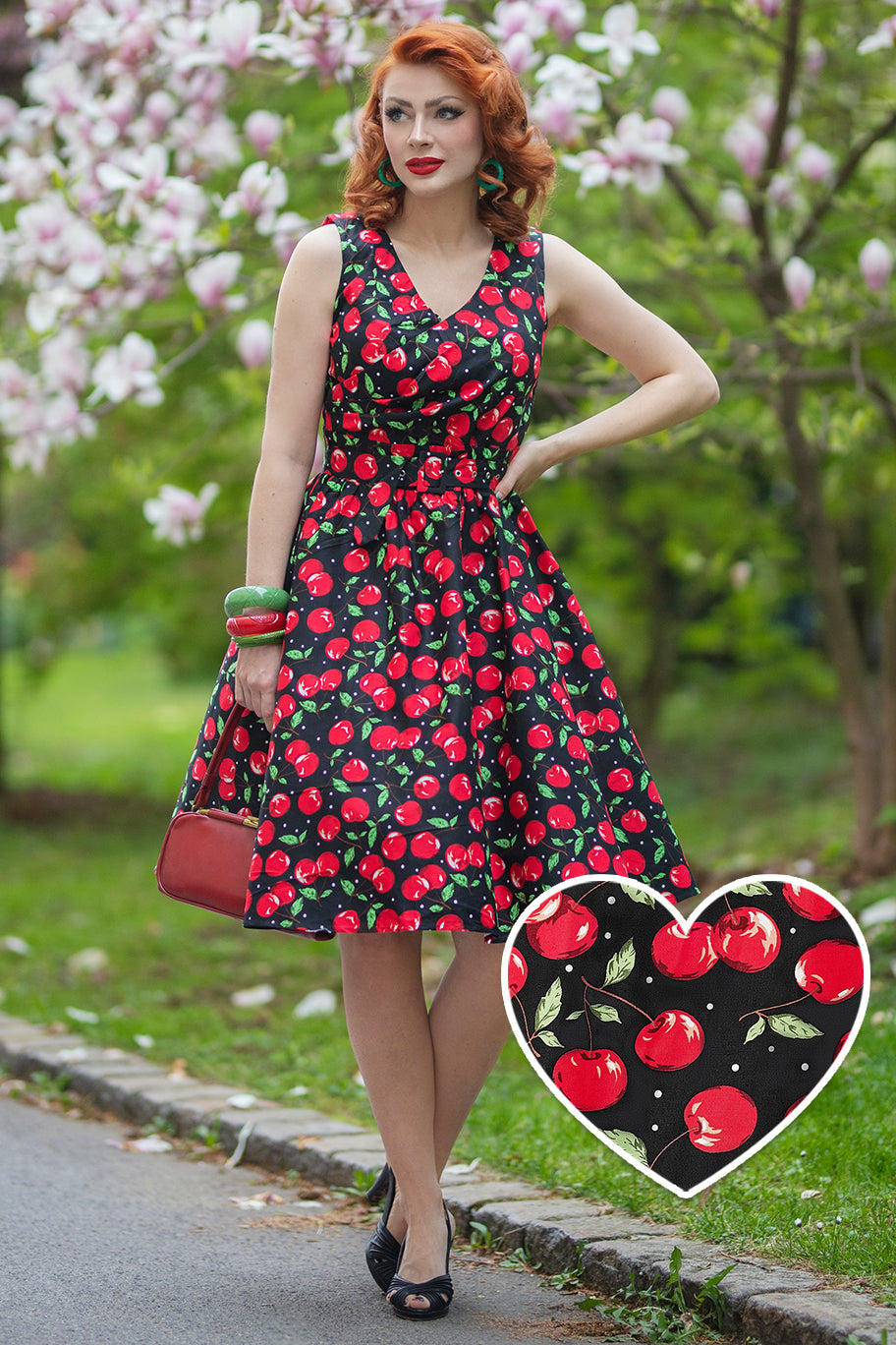 May Crossover Bust Cherry Swing Dress