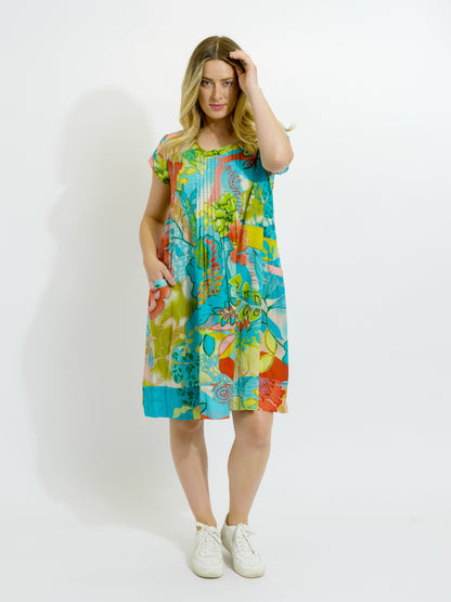 Marcoola dress in Aqua Yellow