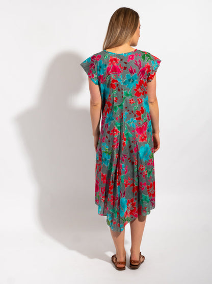 Maheno Dress in Grey Red Floral