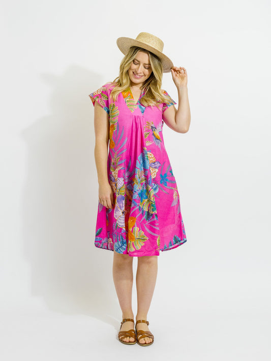 Cabarita Dress in Pink Birds