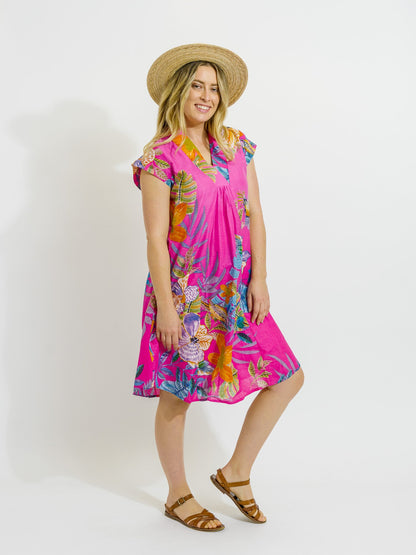 Cabarita Dress in Pink Birds