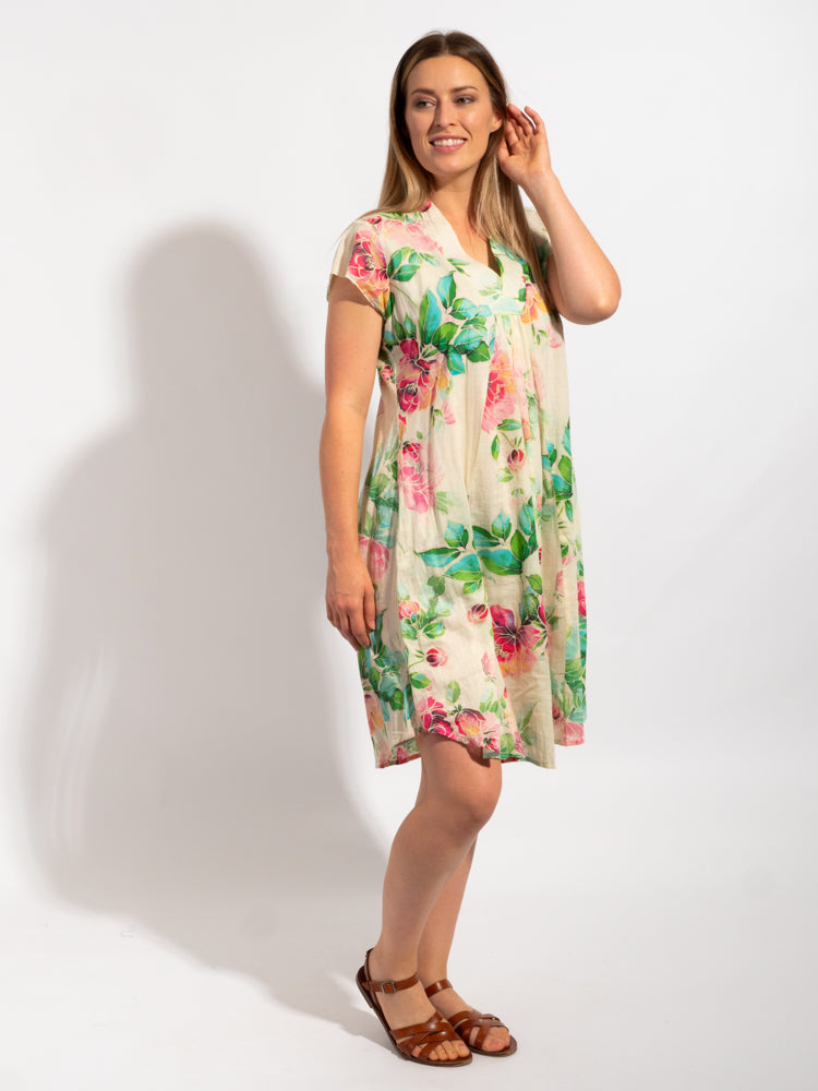 Cabarita Dress in Beige Pink Pretty