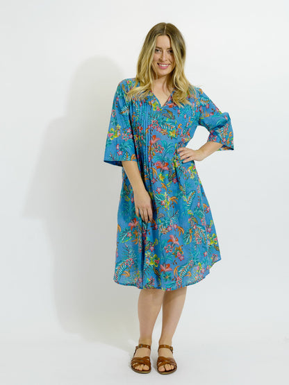 Heron Dress in Blue Garden