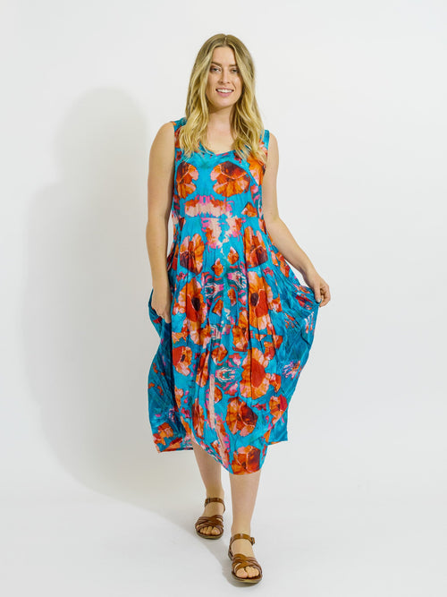 Glasshouse Dress in Sea Green Poppy
