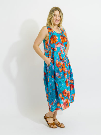 Glasshouse Dress in Sea Green Poppy