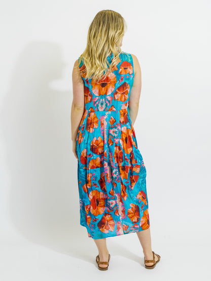 Glasshouse Dress in Sea Green Poppy