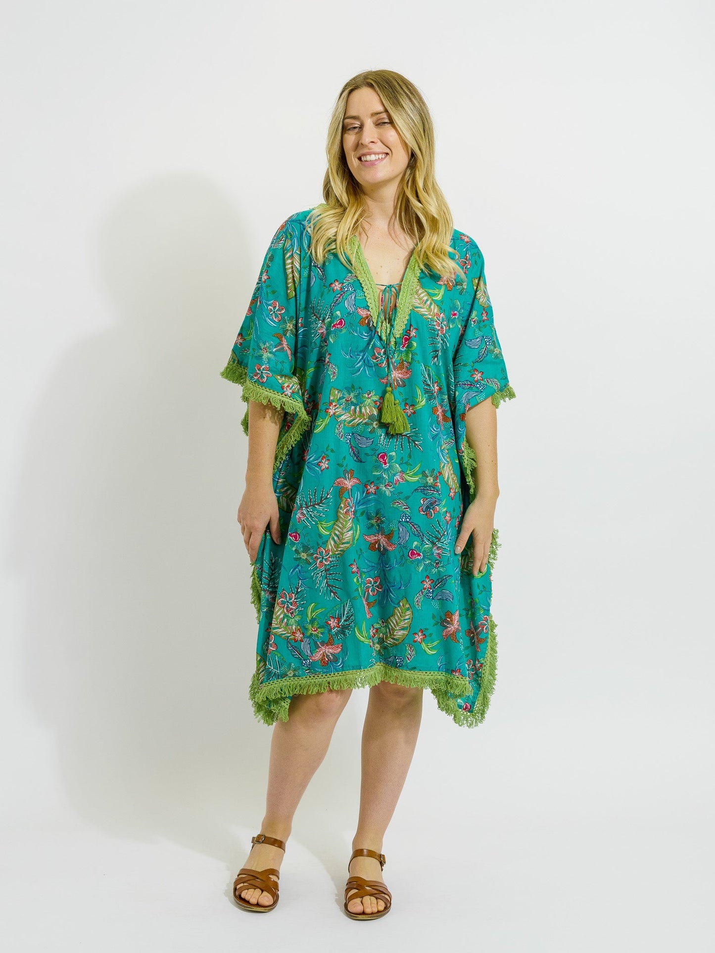 Bedarra Kaftan in Green Garden