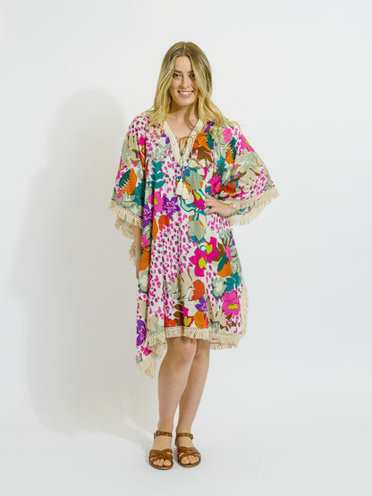 Bedarra Kaftan in Fresh Pink Floral