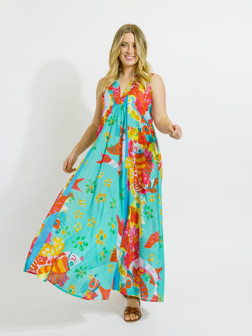 Mossman Dress in Teal Fish