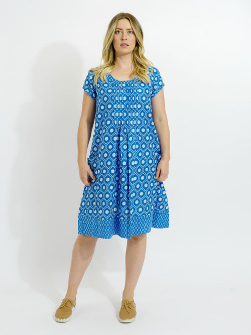 Marcoola Dress in Blue and White Eyes