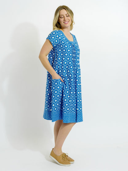 Marcoola Dress in Blue and White Eyes