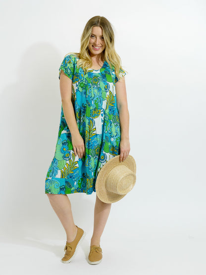 Marcoola Dress in Kaleido Lime