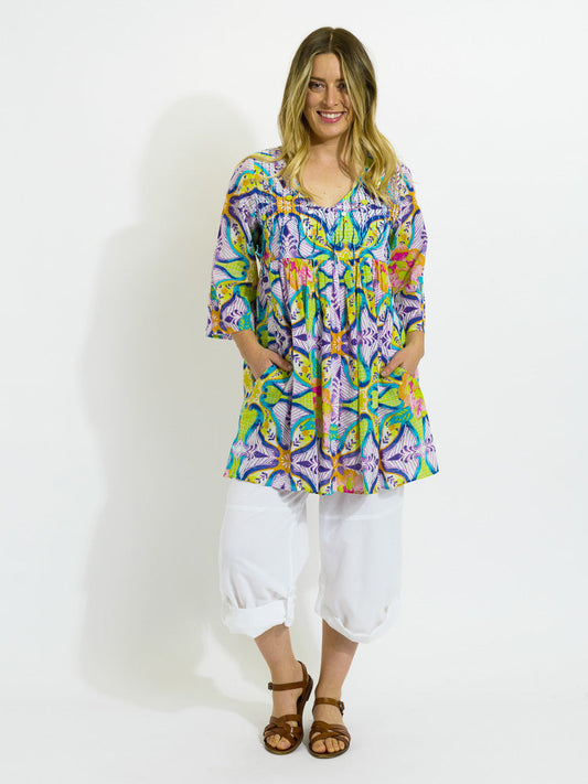 Billinudgel Dress in Lime Purple Swirl