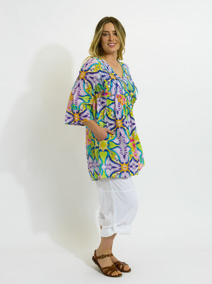 Billinudgel Dress in Lime Purple Swirl