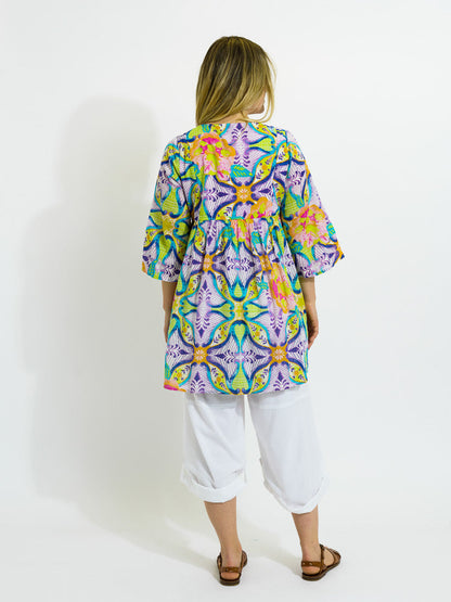 Billinudgel Dress in Lime Purple Swirl