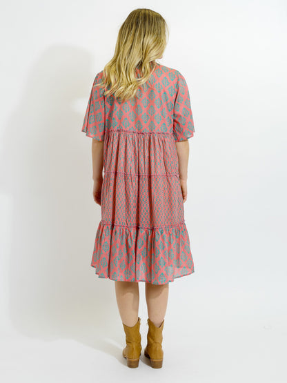 Castaway Dress in Green Diamonds on Pink