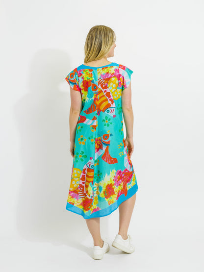 Maheno Dress in Teal Fish