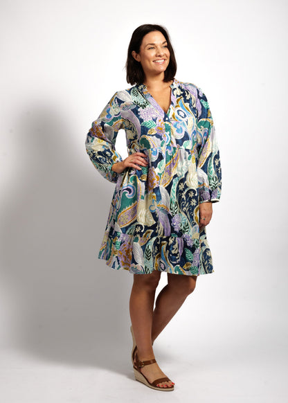 Sofia Dress in Blue Wash Swirl