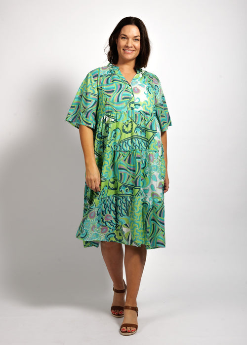Eva Dress in Green Swirl