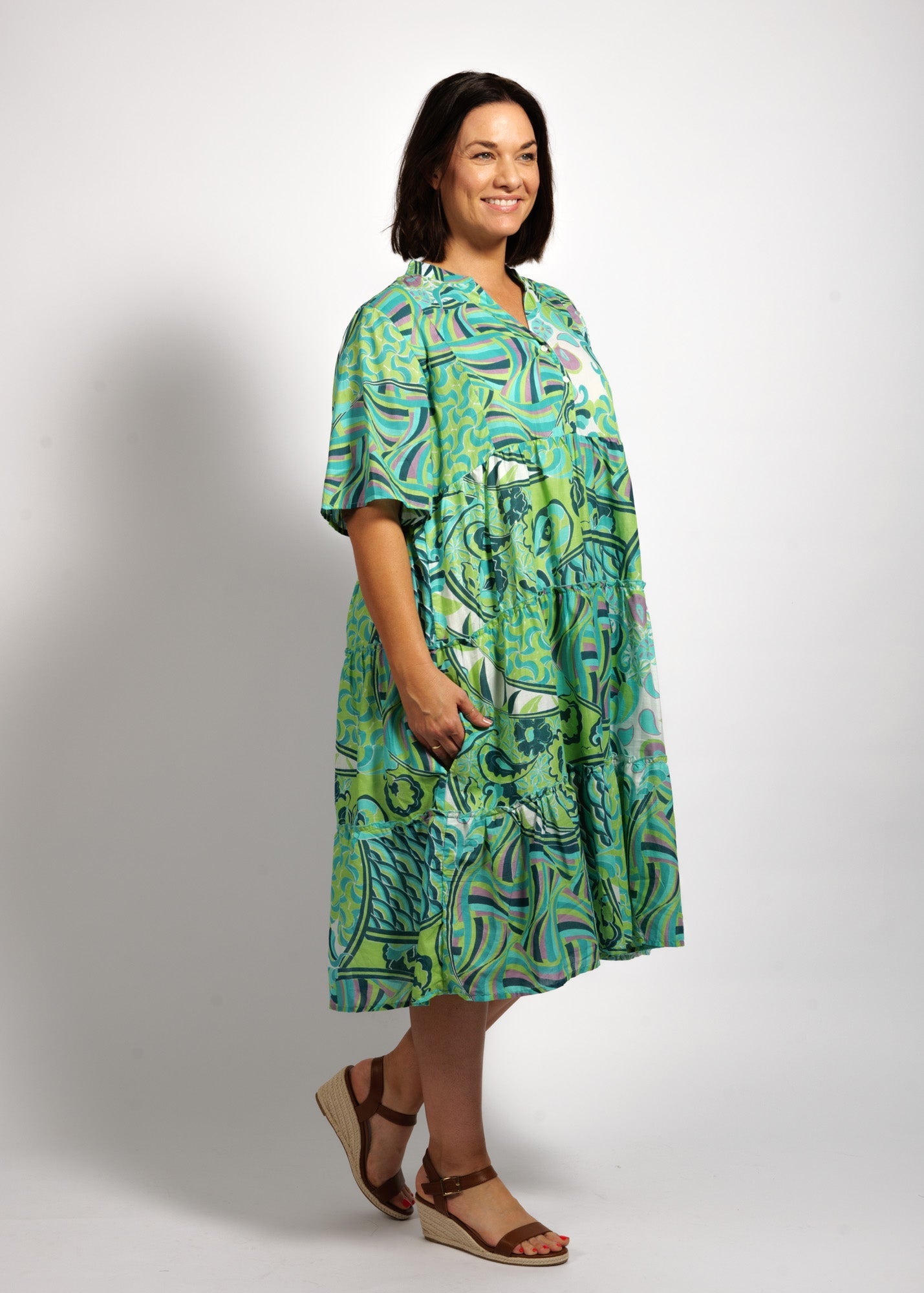 Eva Dress in Green Swirl