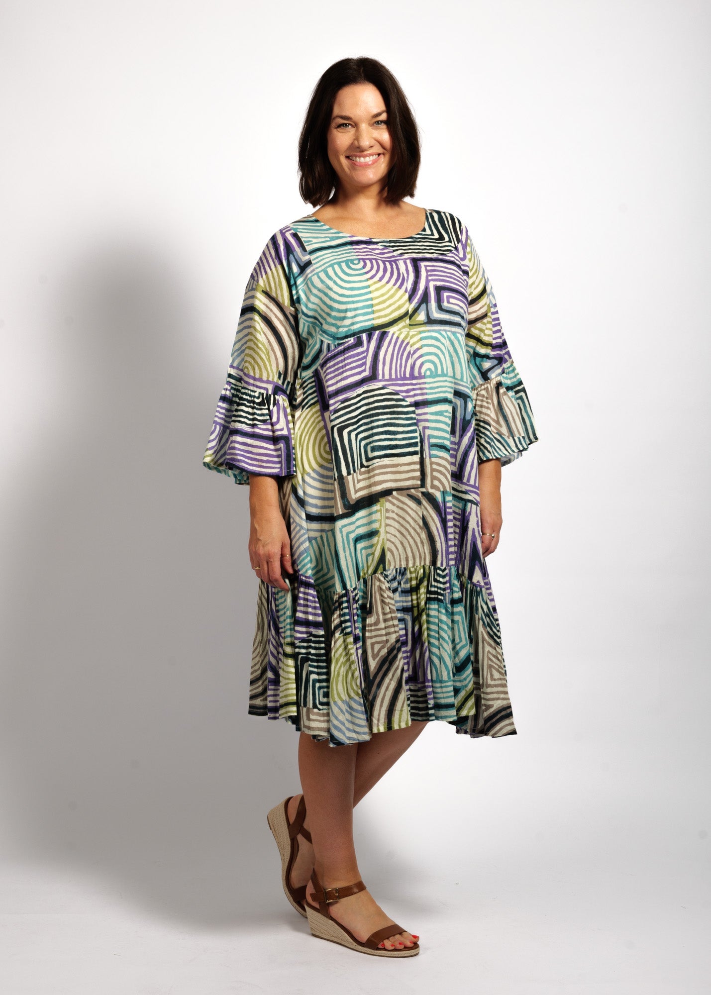 Lucia Dress in Lime Mauve Linea