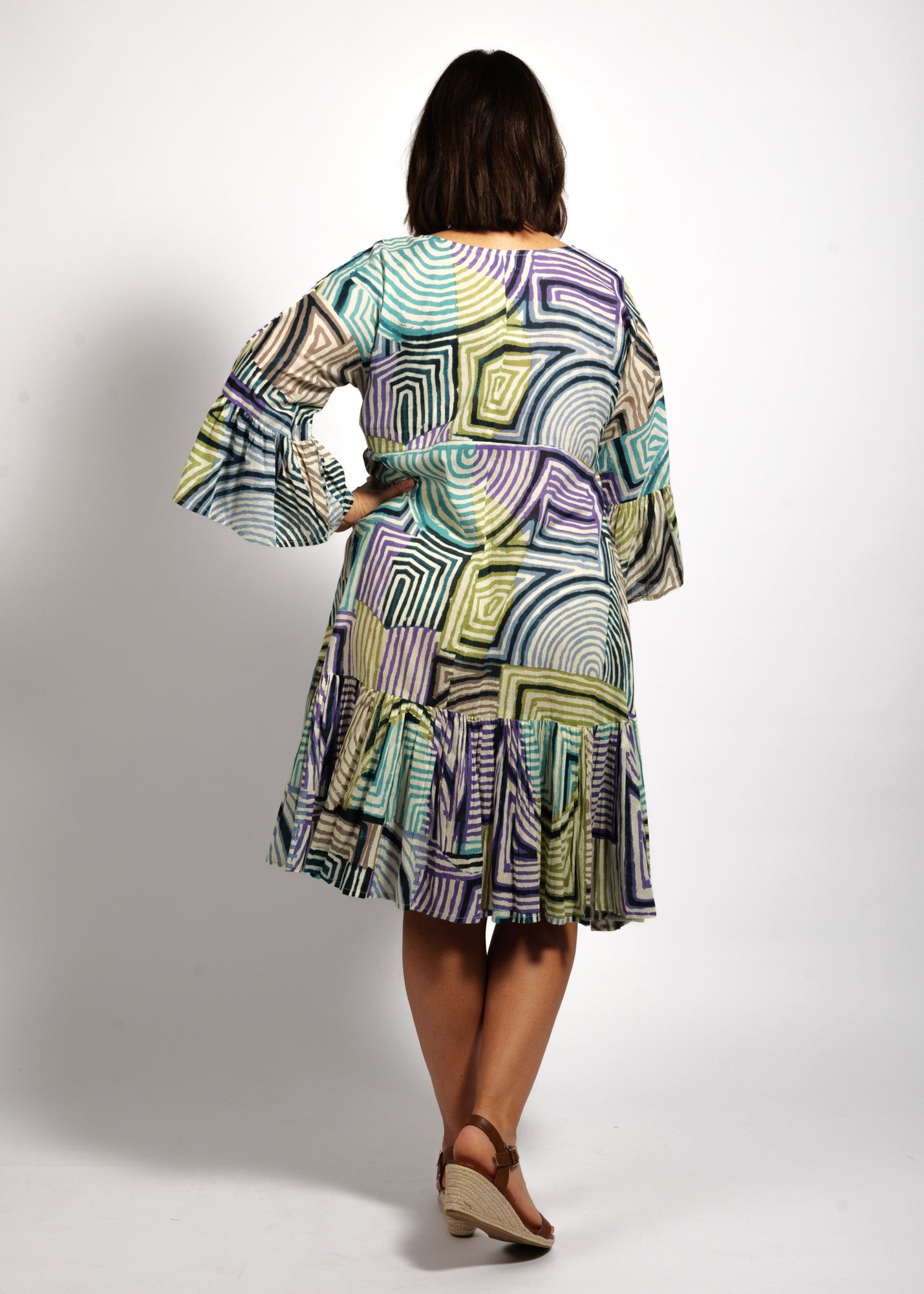 Lucia Dress in Lime Mauve Linea