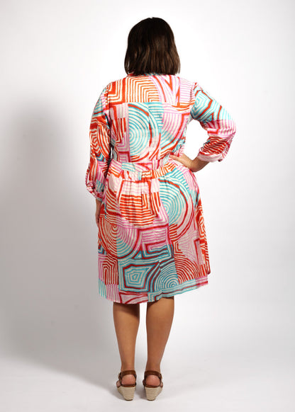 Maya Dress in Aqua Pink Lines