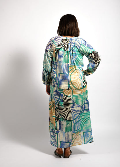 Layla Dress in Lime Mauve Lines