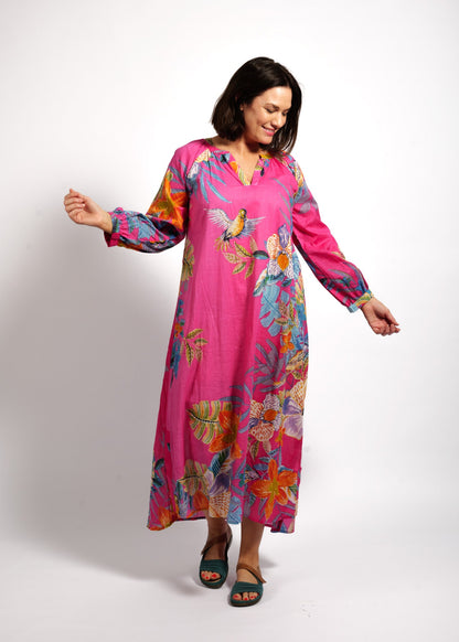 Layla Dress in Pink Birds