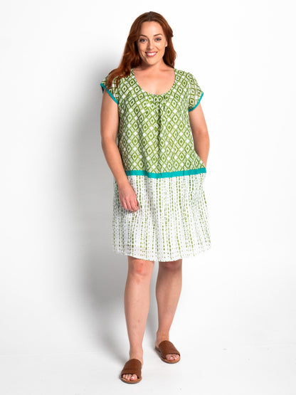 Cavill Mid-length Tunic Dress in Green Diamond