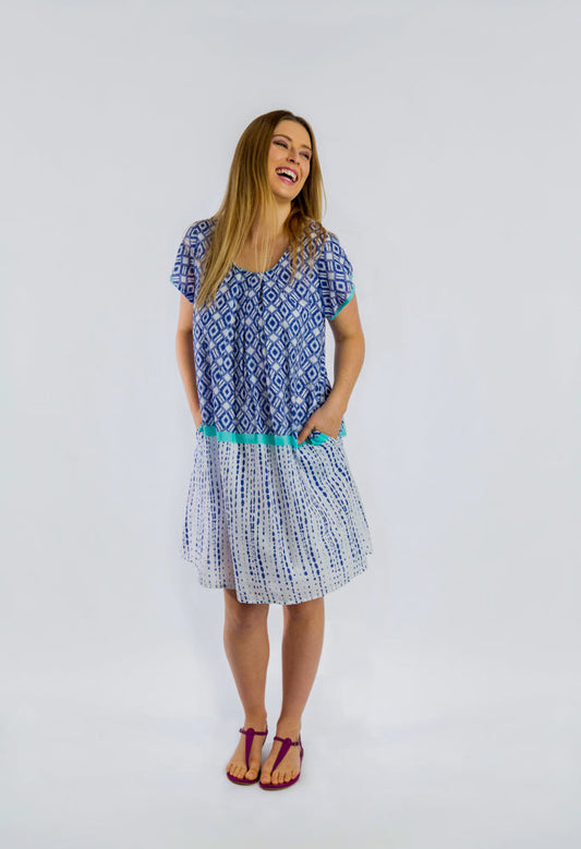 Cavill Mid-length Tunic Dress in Blue Diamond