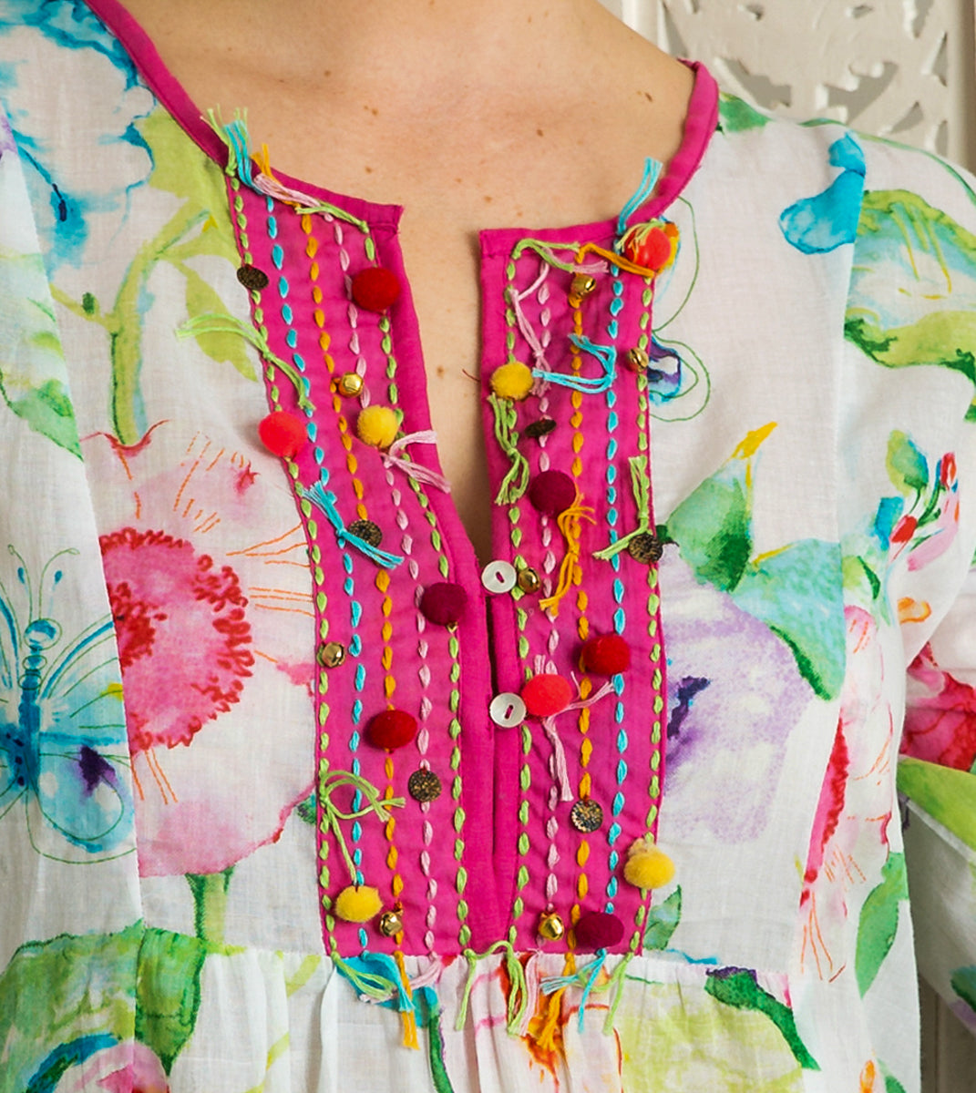 Bangalow Boho Dress in Turquoise Poppies