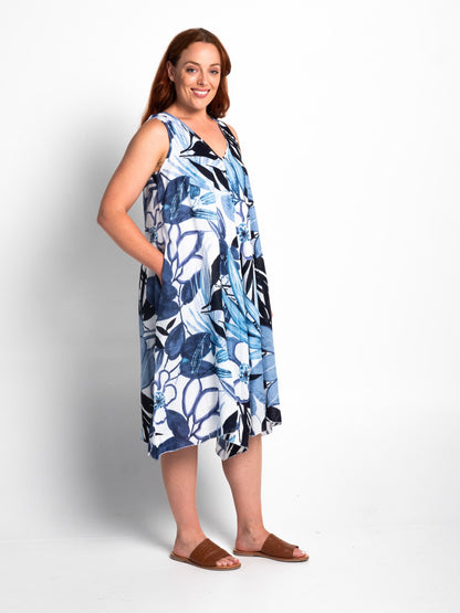 Coolum Dress in Blue Tropical