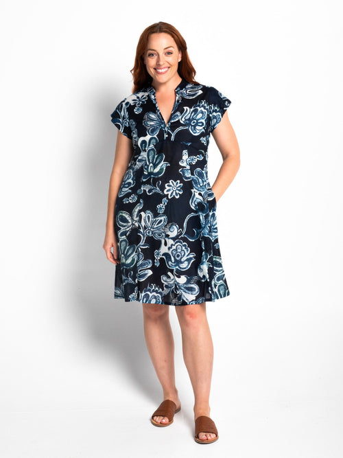 Mareeba Dress Cap Sleeve in Blue Floral